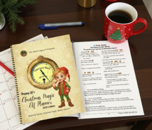 Christmas Magic Elf Planner from the Santa Legacy Gift Box. Daily holiday activities for family kindness and connection.