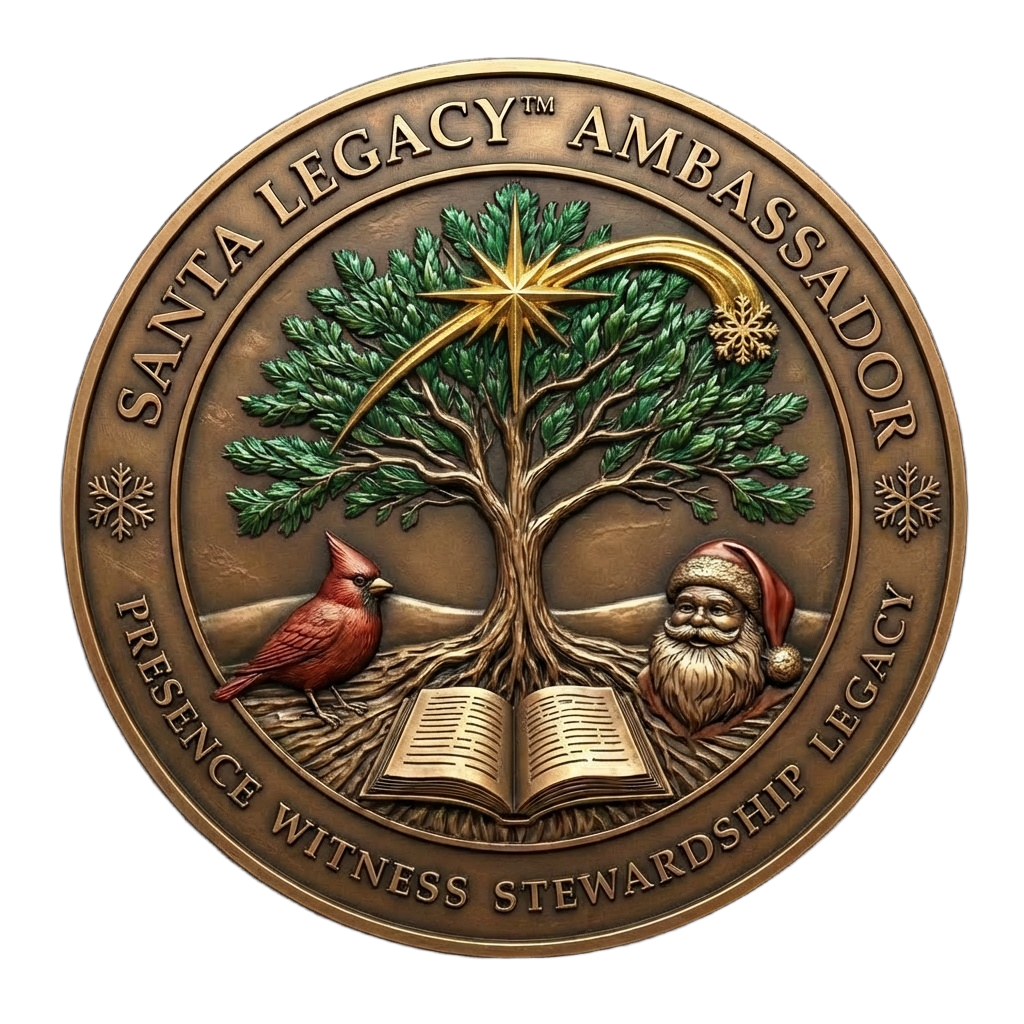 Santa Legacy Ambassador coin symbolizing presence, witness, stewardship, and legacy in Christmas Magic