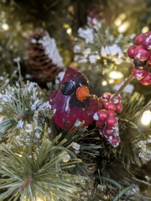 Hand-painted personalized cardinal ornament on a branch – Last Christmas Wish Gift Set