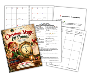 Peek inside the Christmas Elf Planner with calendar pages, Christmas Magic activities, letters from Santa, and memory-making pages.